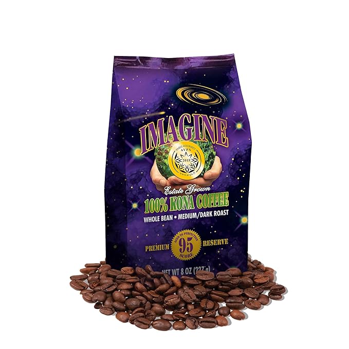 Imagine Kona Organic Coffee Beans | Arabica Kona Beans | Top Grade Air Roasted | Medium Dark Roast