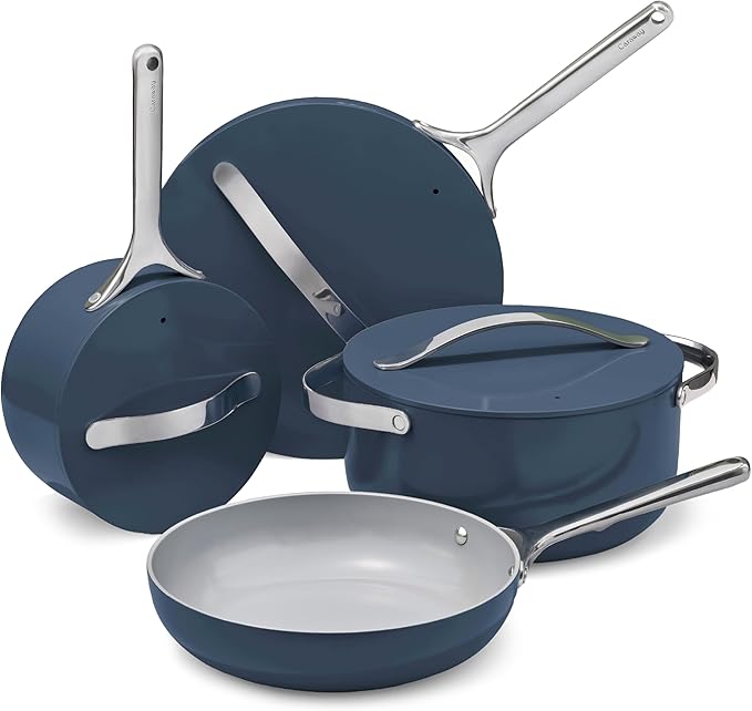 Caraway Nonstick Ceramic Cookware Set (12 Piece) Pots, Pans, Lids and Kitchen Storage - Non Toxic