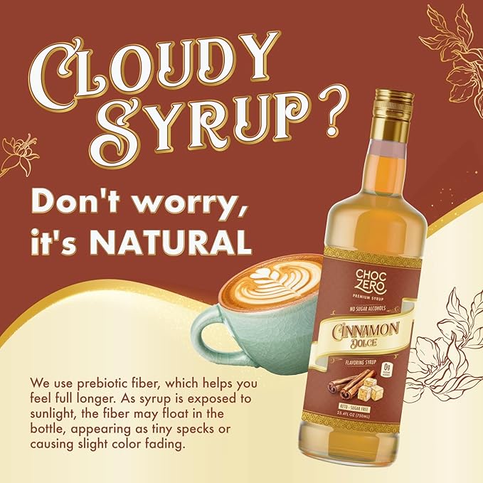 ChocZero Sugar Free Coffee Syrup, Cinnamon Dolce Flavor, Simple Syrup Drink Mix, Brown Sugar Latte