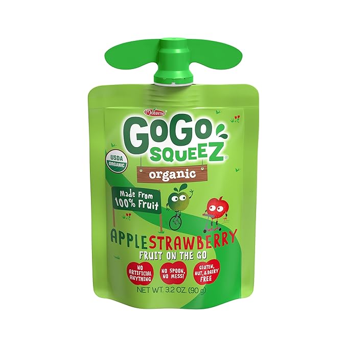 GoGo squeeZ Organic Applesauce and Fruit Puree Apple Strawberry, 3.2 oz (Pack of 48), Unsweetened