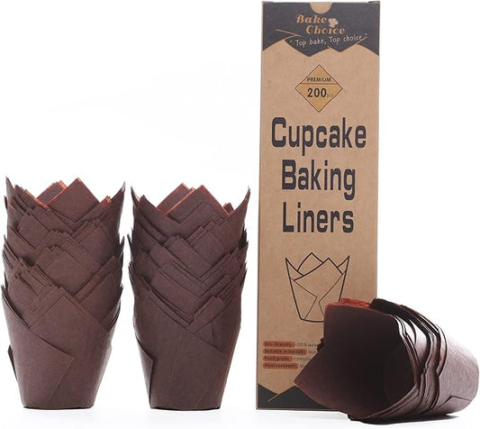 Nordic Paper 200pcs Brown Tulip Cupcake Liners for Baking Cups, Standard Size, EU Parchment paper