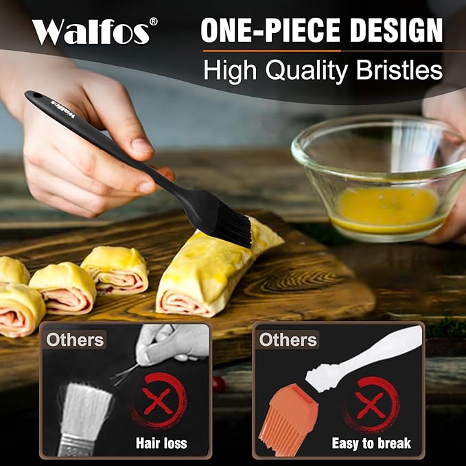 Walfos Silicone Basting Pastry Brush, Heat Resistant Pastry Brush Set, Strong Steel Core and