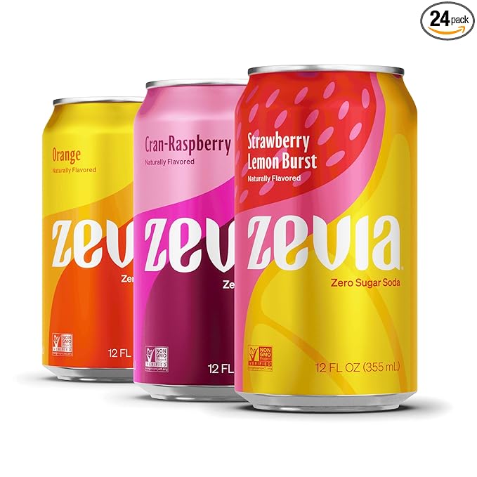 Zevia Zero Sugar Soda, Fruity Variety Pack, 12 oz Cans (24-Pack) ??Naturally Sweetened, Zero