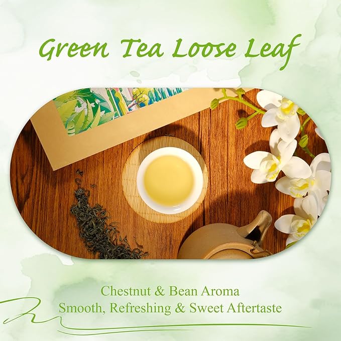 WT WEETEE Green Tea Loose Leaf 8oz /228g, 110+ Cups Premium Green Tea Leaves, Chestnut & Bean