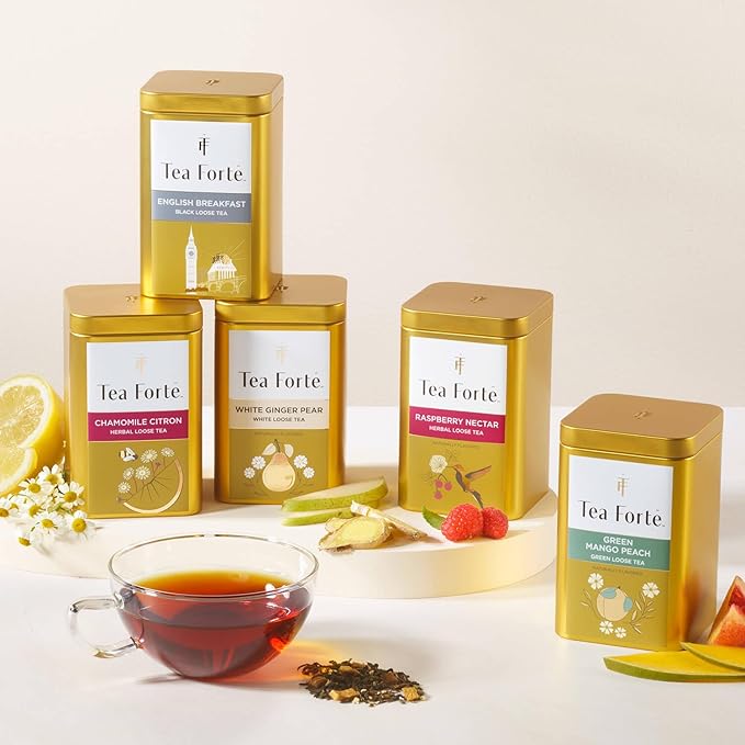 Tea Forte Black Currant Premium Loose Leaf Caffeinated Black Tea Blend Canister, Makes 35-50 Cups