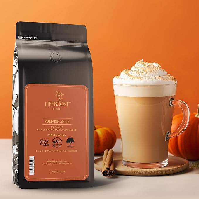 Lifeboost Pumpkin Spice Coffee Whole Bean ??Organic, Low Acid, Non-GMO - Cozy Fall Time Blend