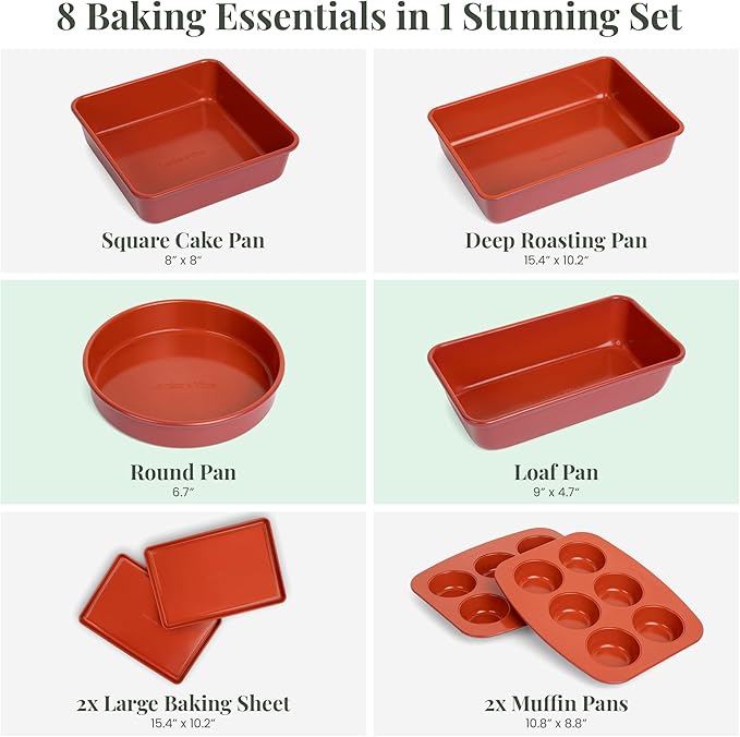 Larder & Vine 8-Piece Bakeware Set | Non-Stick Baking Set with Ceramic Finish | PFAS, PFOA, PTFE