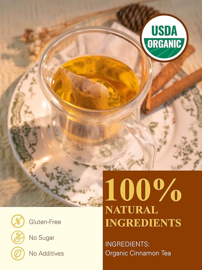 GLDNT Organic Cinnamon Tea Bags, Cinnamon Herbal Tea, Sweet & Slightly Spicy Flavor, Caffeine Free