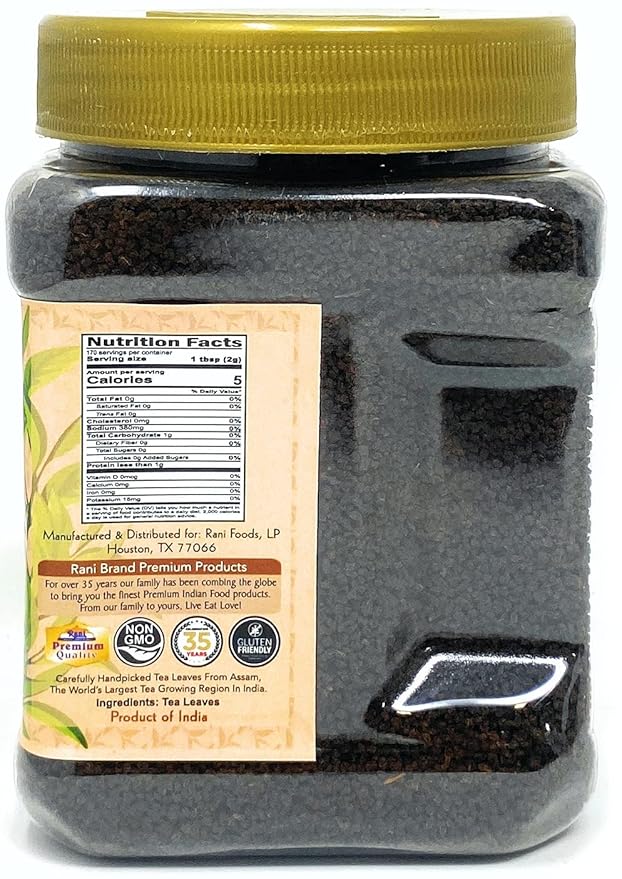Rani Assam Tea (Indian Loose Leaf Bold Black Tea) 12oz (340g) PET Jar ~ All Natural | Vegan |