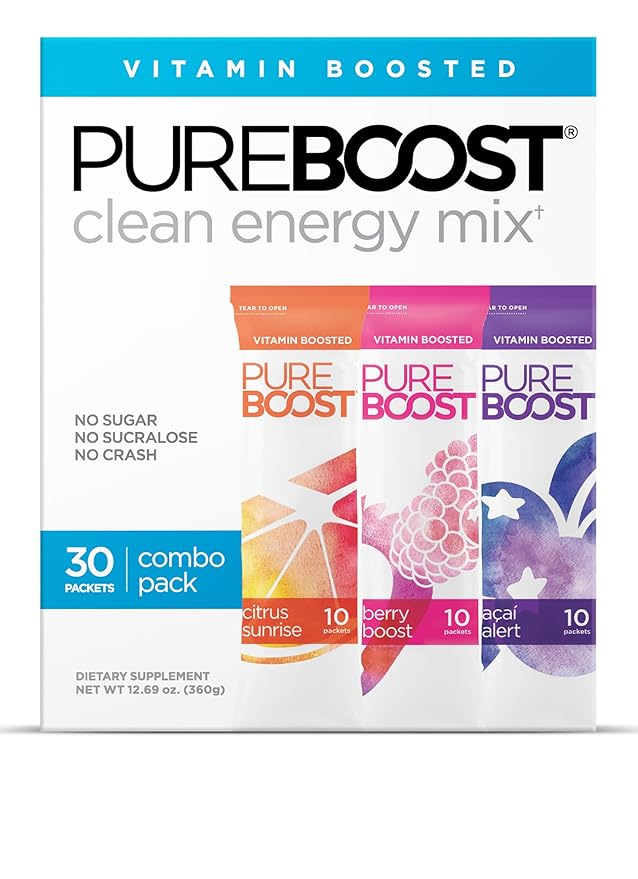 Pureboost Clean Energy Booster, Refreshing Energy Drink Mix with B12 Vitamins, Electrolytes