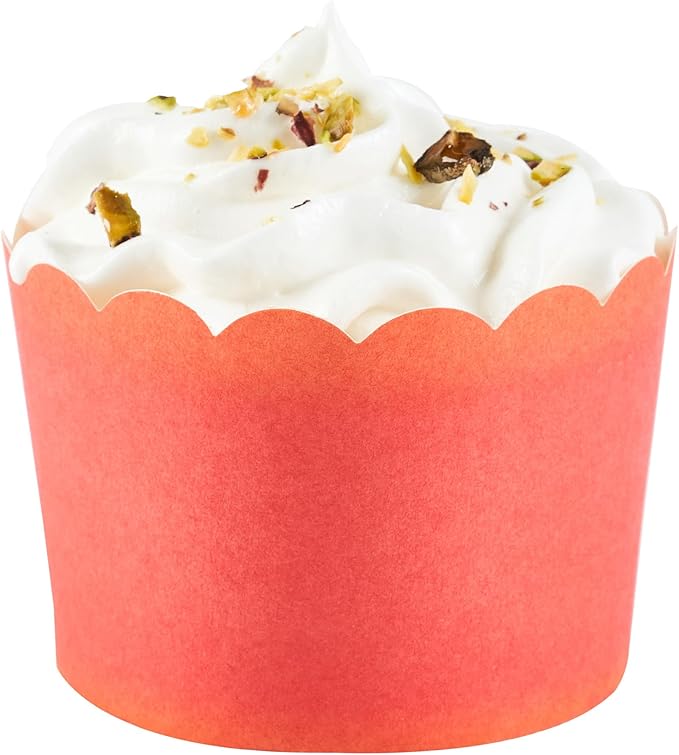 Panificio 10 Ounce Cupcake Wrappers, 200 Scalloped Baking Cups - Oven-Ready, Greaseproof, Red Paper