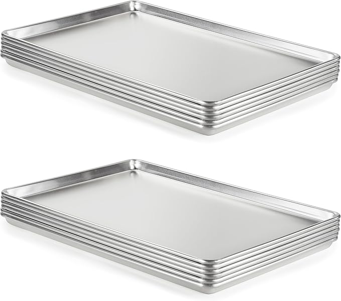 CURTA 12 Pack Aluminum Sheet Pan, NSF Listed Full Size 26 x 18 inch Commercial Bakery Cake Bun Pan
