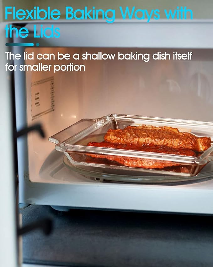 NUTRIUPS 8.5in x 8.5in Square Baking Dish Pans Glass Bakeware Glass Microwave Casserole Dish with