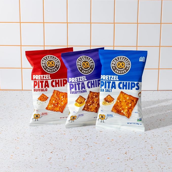 PRETZELIZED Snacks PRETZELIZED Pretzel Pita Chips, Sea Salt Flavored, 7oz Bag (Pack of 12)