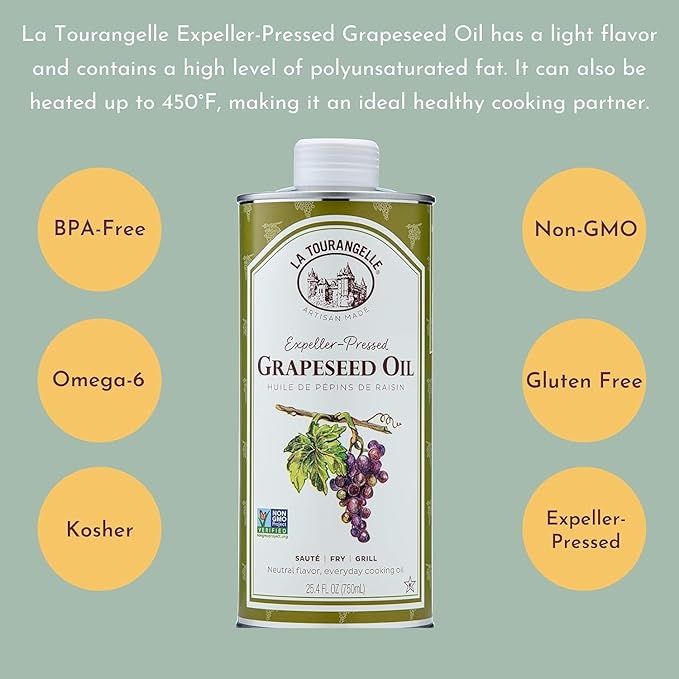 La Tourangelle, Expeller-Pressed Grapeseed Oil, High Heat Neutral Cooking Oil, Cast Iron Seasoning