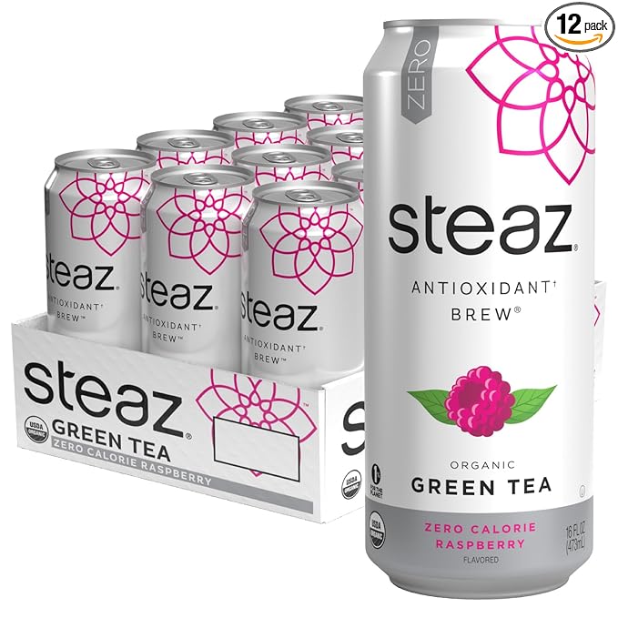 Steaz - Organic Green Tea - Zero Calorie Raspberry (12 Pack) - Antioxidant Brew - 65mg Natural