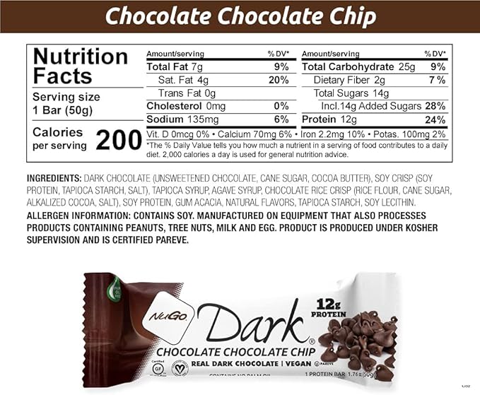 NuGo Dark Variety - Mint Chocolate Chip 12 Bars & Chocolate Chocolate Chip 12 Bars, 12-13g Protein