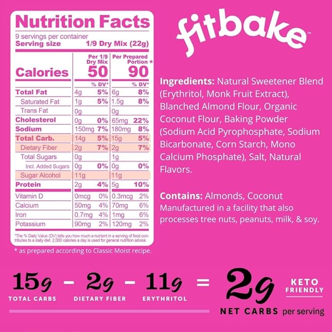 FitBake Yellow Cake Baking Mix | 2g Net Carbs Per Serving | Keto Friendly Low Carb Food | No Added