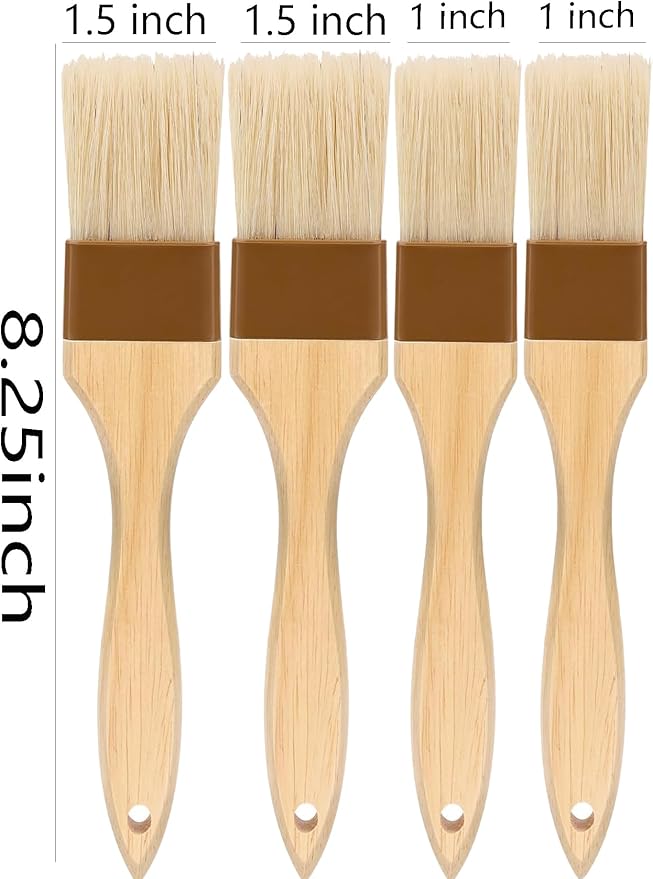 Basting Brush,Pastry Brush 1.5" & 1" - Natural Bristle Cooking Brush for Baking,Not Shed Food Grade