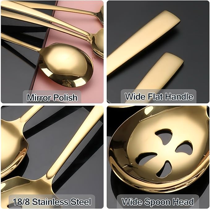 Large Serving Spoons Set Stainless Steel 12 Inch Slotted Spoon and Serving Spoon Serving Utensils