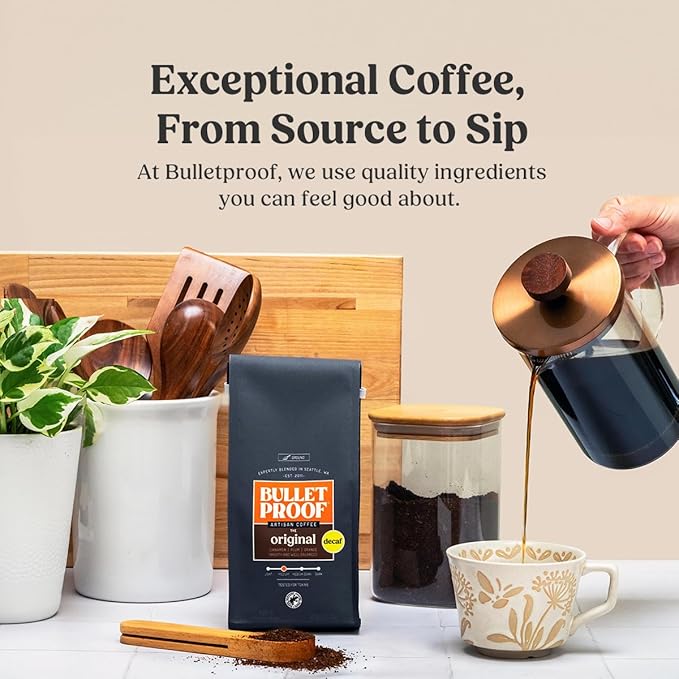 Bulletproof Original Medium Roast Ground Decaf Coffee, 12 Ounces, 100% Arabica Coffee, Clean Coffee