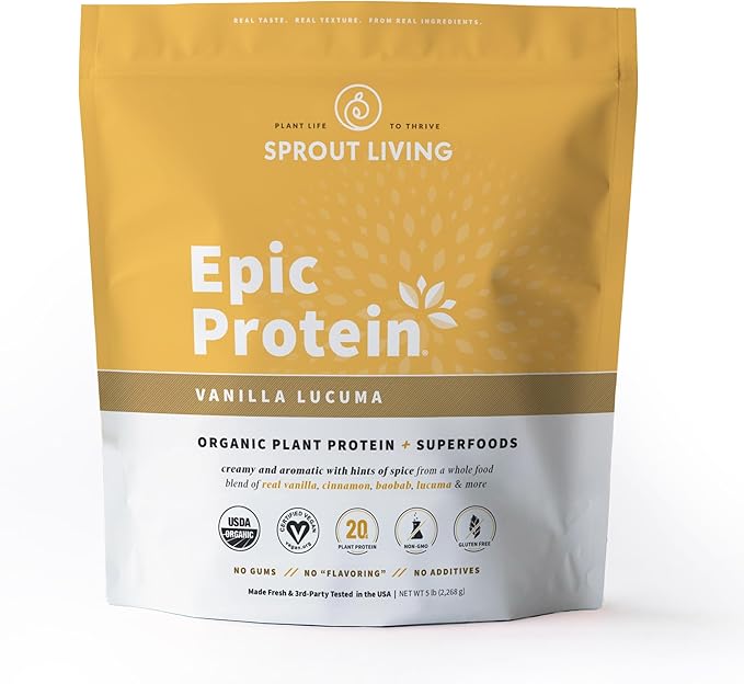 Sprout Living Epic Protein, Plant Based Protein & Superfoods Powder, Vanilla Lucuma Powder | 20