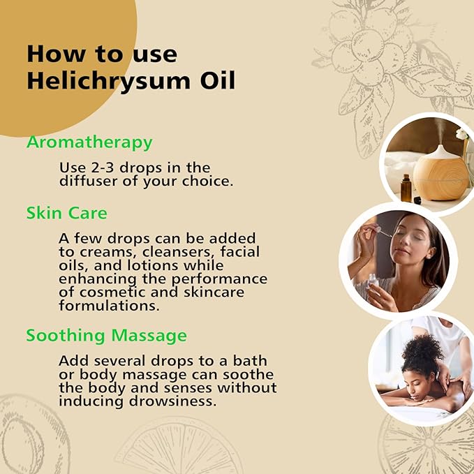 Helichrysum Essential Oil, 100% Pure Undiluted Helichrysum Oil for Aromatherapy Beauty & Home Care