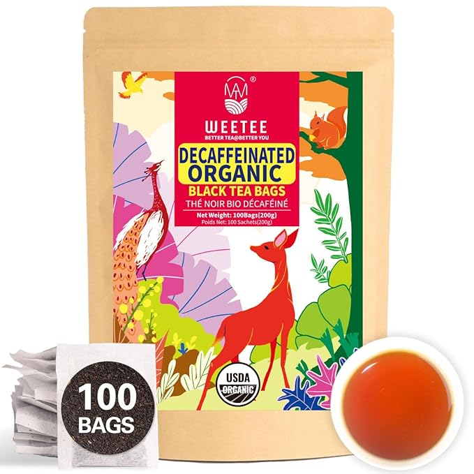 WT WEETEE Organic Decaf Black Tea Bags, Organic Black Tea 100 Count | Smooth & Mild Taste |