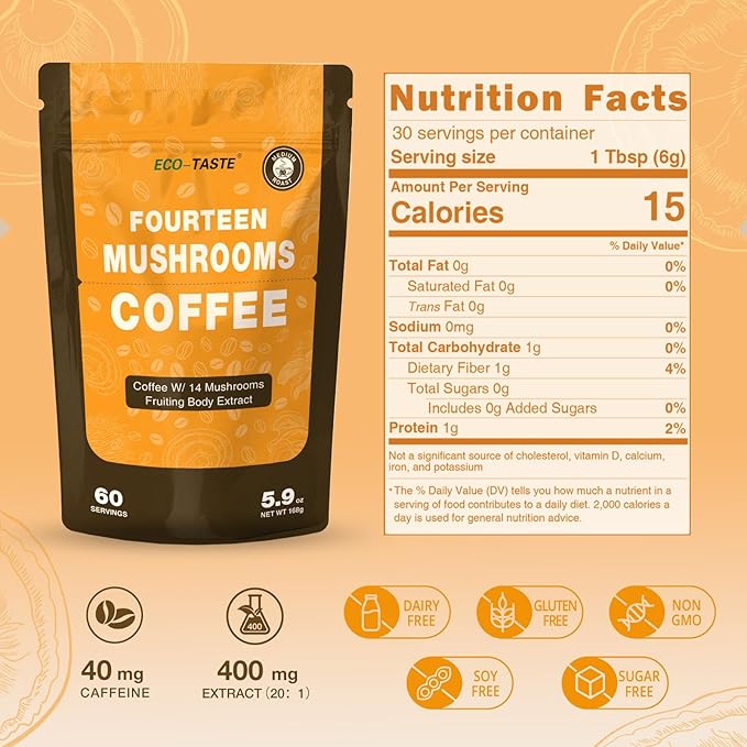 Mushrooms Coffee 14 in 1-60 Servings, Arabica Coffee with Lion's Mane, Reishi, Maitake, Turkey