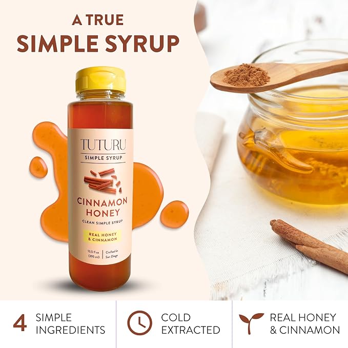 Cinnamon Honey Simple Syrup for Coffee, Cocktails, Tea, Matcha - Clean Simple Syrup with Real