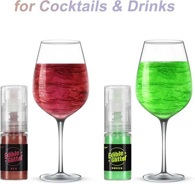 Sujoygar Edible Glitter Spray 2 Colors, Red and Green Edible Glitter for Cocktails, Shimmer Powder