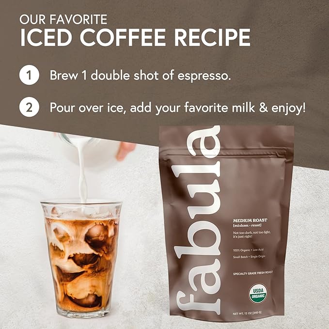 Fabula Low Acid Coffee, USDA Organic Ground Coffee Medium Roast - Non GMO - No Molds - Mycotoxins