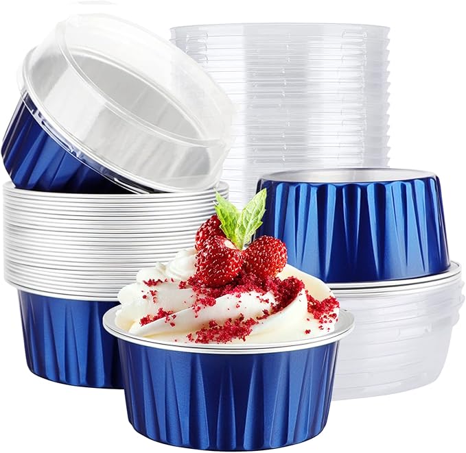 EUSOAR Mini Aluminum Pans with Lids, 30pcs 5oz Disposable Aluminum Foil Cupcake Liners Ramekins