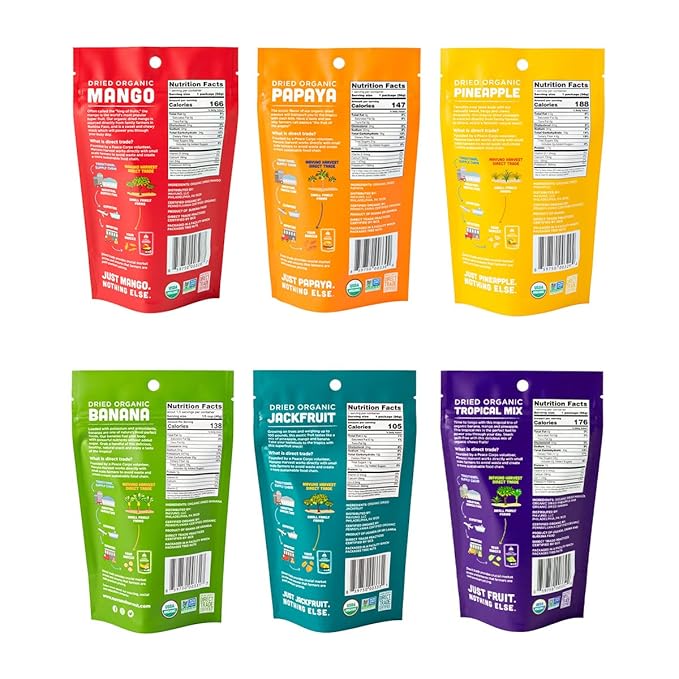 Mavuno Harvest Organic Dried Fruit Variety Pack | Dried Mango, Papaya, Pineapple, Banana