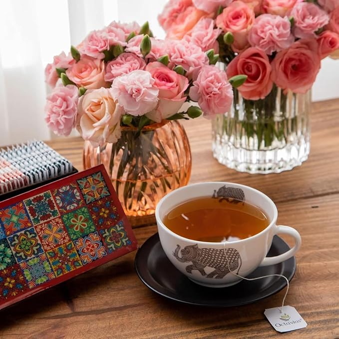 Octavius - Assorted Tea Variety Pack in Tile Motif Design Wooden Box | 6 Flavors, 60 Tea Bags |