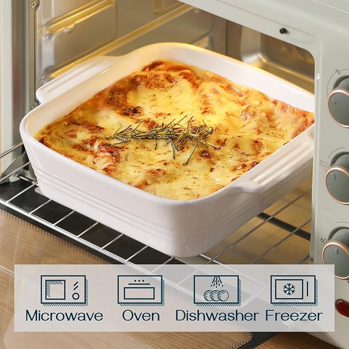 DOWAN 8x8 Baking dish, Square Baking Pan, Ceramic Casserole Dishes for Oven, Cake Pan with Handle