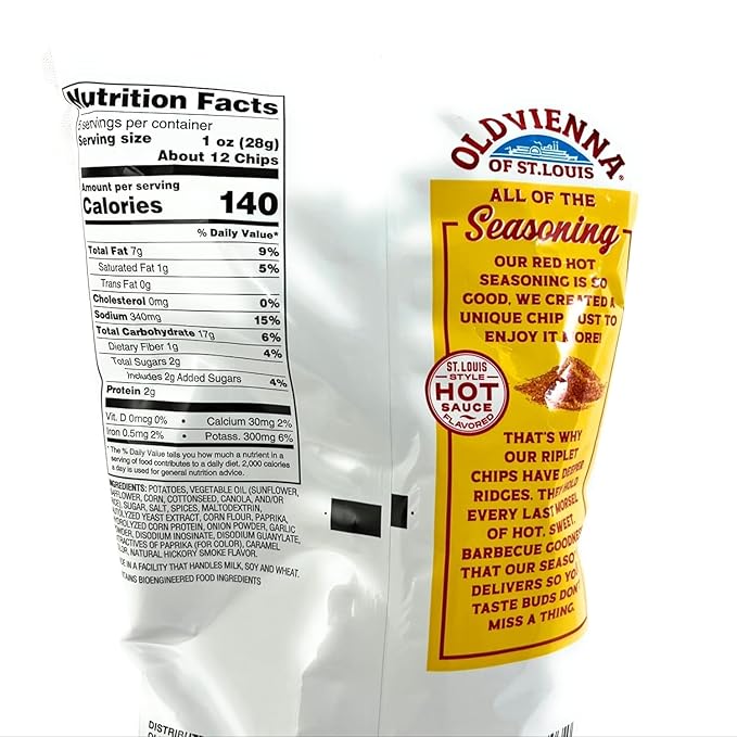 Old Vienna of St. Louis Red Hot Riplets Hot BBQ Chips 1oz Bags (12 Pack) by TranadaCo