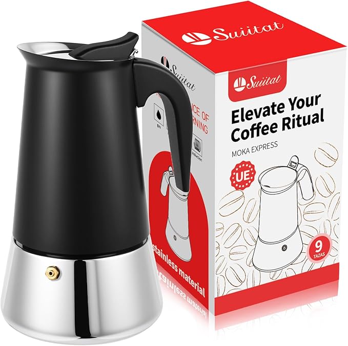Moka Pot, 9 Cups (15.9 oz) Stovetop Espresso Maker, 304 Stainless Steel Moka Pot, Induction