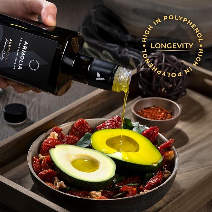 ARMOLIA Pure Olive Oil Extra Virgin Cold Pressed Glass Bottle, EVOO 2025 Gold Award Winner Drinking