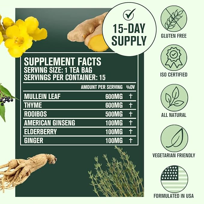 Betterbrand Mullein Tea Bags for Lungs ??Herbal Tea for Respiratory Support ??Caffeine-Free Loose