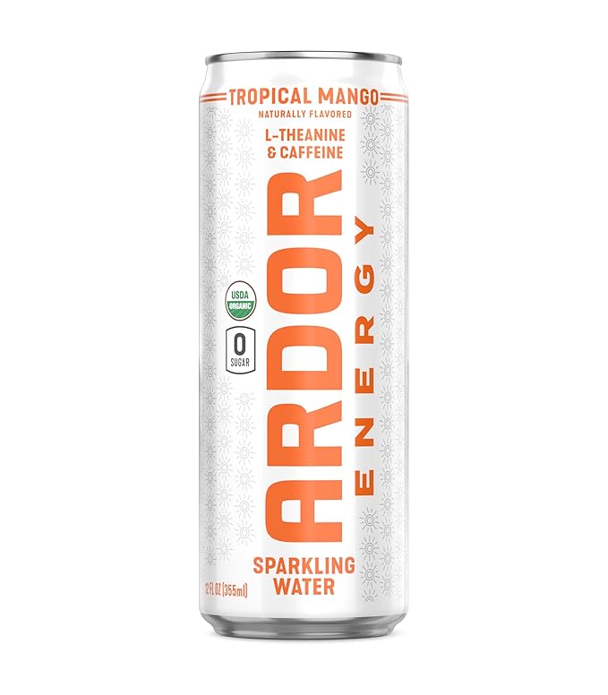 ARDOR ENERGY Sparkling Water with 100mg Natural Caffeine & 200mg L-Theanine from Organic Green Tea
