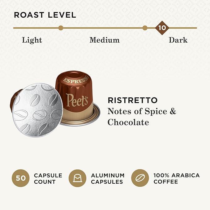 Peet's Coffee, Dark Roast Espresso Capsules, Compatible with Nespresso Original Machine - Ristretto