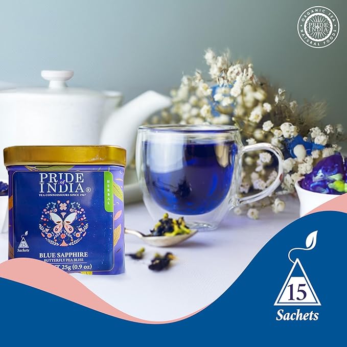 Pride of India | Blue Sapphire: Butterfly Pea Flower Tea 1 oz (28.3 gm) | 100% Pure Butterfly Pea