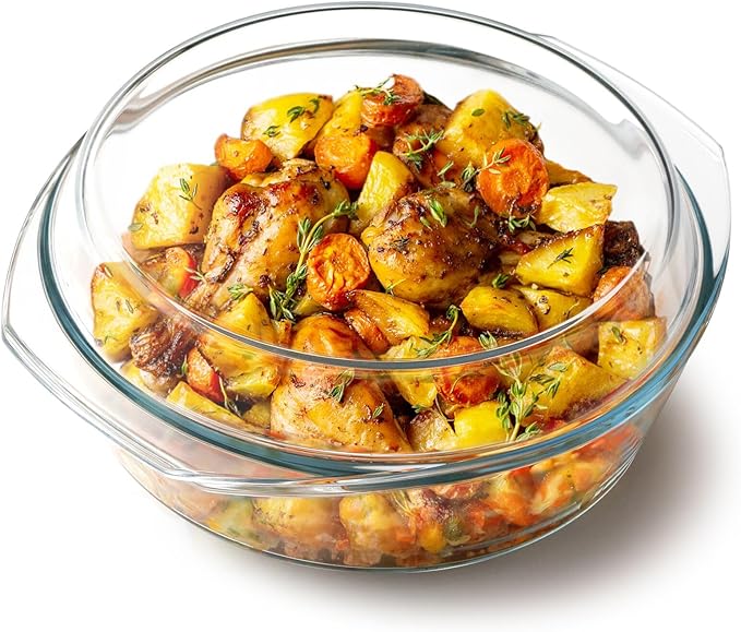 NUTRIUPS 3QT Round Glass Casserole Dish with Lid, Tempered Glass, 10inch Large Glass Microwave
