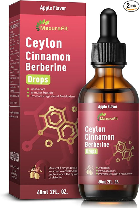 2 Pack Ceylon Cinnamon Berberine Bitter Liquid Drops Supplement with Turmeric,Green Tea,Apple Cider