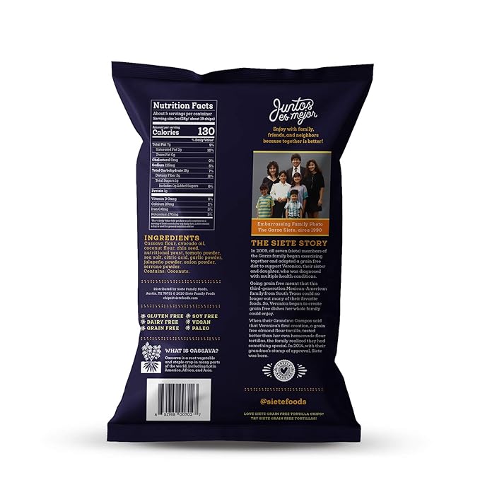 Siete Tortilla Chips | Grain Free | Gluten Free Chips | Paleo & Vegan Snacks | Non GMO | Nacho, 5
