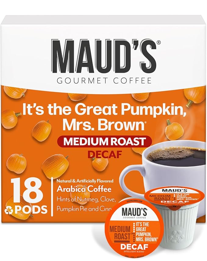 Maud's Decaf Pumpkin Spice Flavored Coffee Pods, 18 ct, Medium Roast Flavored Coffee in Recyclable