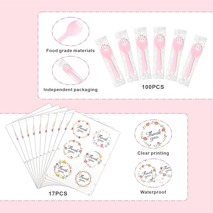 100 PCS Aluminium Foil Baking Cups, Mini Cake Pans with Lids and 100 PCS Spoons, 5 oz Disposable