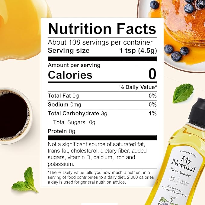 My Normal Keto Allulose 17.10 oz - Allulose 99.52%, Monk Fruit, Stevia Blend Thin Syrup, Zero