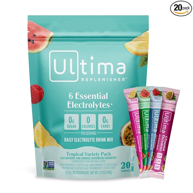 Ultima Replenisher Daily Electrolyte Powder Drink Mix ??Sugar Free ??Tropical Variety, 20